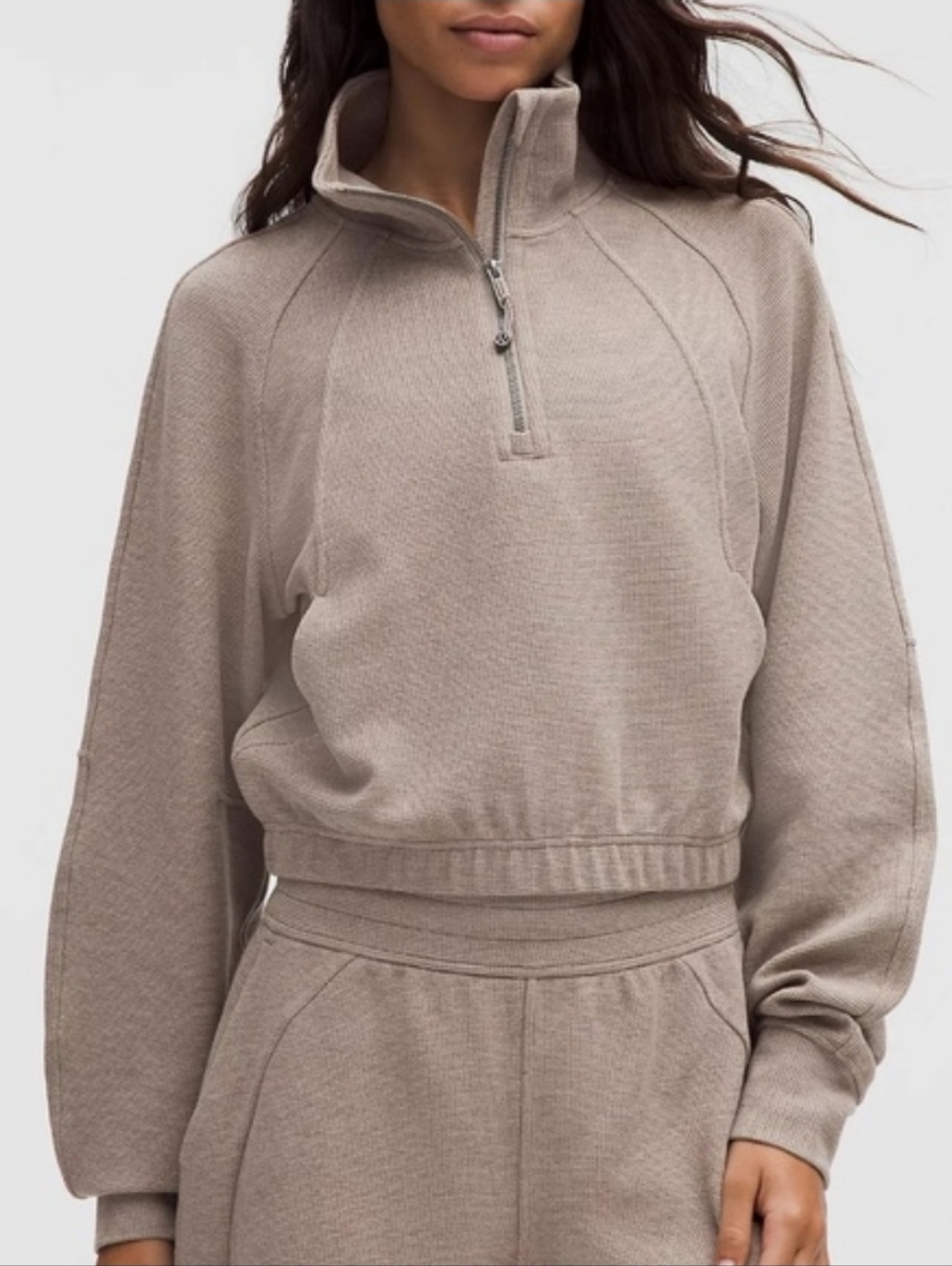 Lululemon Scuba Cropped Funnel-Neck Half Zip Waffle Heathered Warm Ash Grey - Picture 2 of 15